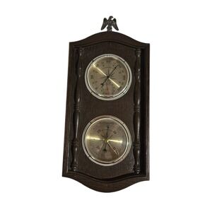 Vintage Springfield Wood Wall Weather Station Barometer & Thermometer with Eagle